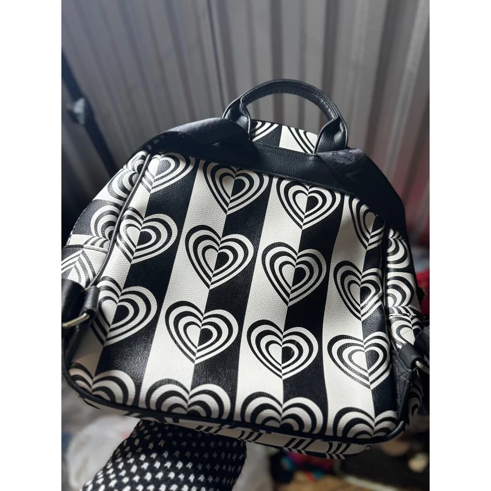 Betsy Johnson Black White Heart Print Mini Backpack Cute Fun Designer‎ Bag